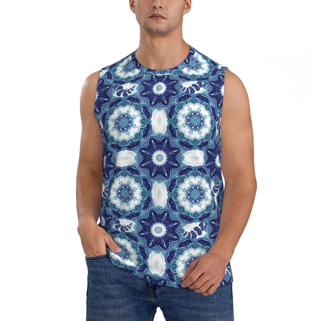 Fotbe Vintage Blue Men's Camiseta sin Mangas Estampada para Hombres, Playera Casual para Gimnasio, Entrenamiento, Playa-Large