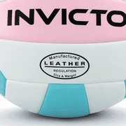Invicto Premium Leather Volleyball, Official Size and Weight, Pink/Blue/White, Unisex