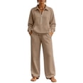 thumbnail image 2 of Gamivast Sweatsuits 2 Piece Set for Women Half Zip Pullover Sweatshirt Wide Leg Pants Two Piece Fall Winter Activewear Khaki XXL, 2 of 6