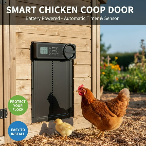 Eurhowing Automatic Chicken Coop Door with Timer, Battery Powered Aluminum Alloy Smart Chicken Door, Weatherproof & Predator Proof Auto Door for Hens Ducks