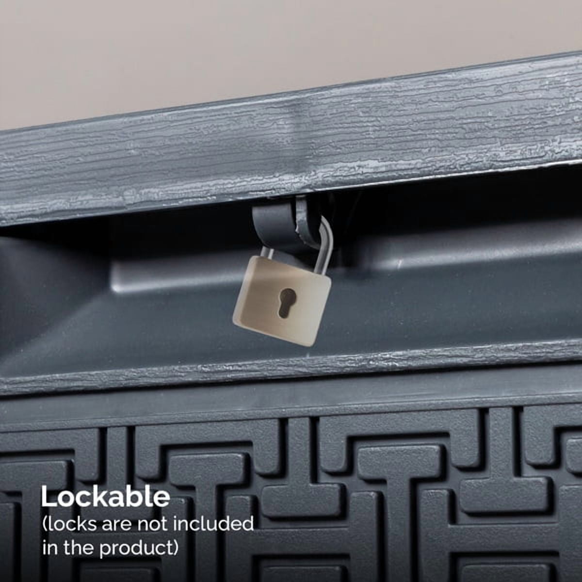 90GAL Outdoor Garden Storage Box with Wheels Weatherproof UV-Resistant Plastic Lockable Seat for Cushions Tools Toys Grey
