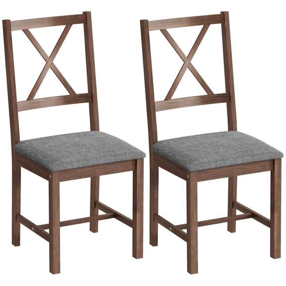 Dining Chairs Set of 2, Upholstered X-Back Kitchen Chairs, Rubberwood Legs, Padded Seat, Walnut Finish, Mid-Century Modern Style for Dining Room & Kitchen