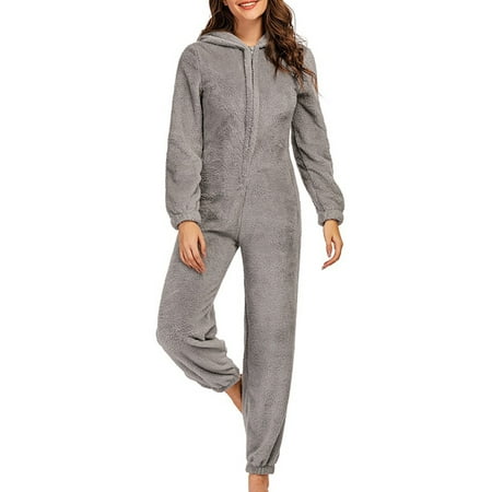 

Colisha Women Kids Plush Fuzzy Jumpsuit Casual Solid Color Hooded Onesie Pajamas Sleepwear