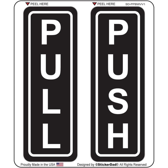 5 Sets - StickerDad® Business - Push Pull Vertical Door Stickers - Full Color Printed Sticker - Size: 5.5" X 2", Color: Black/White - for Windows, Walls, Bumpers, Laptop, Lockers, etc.