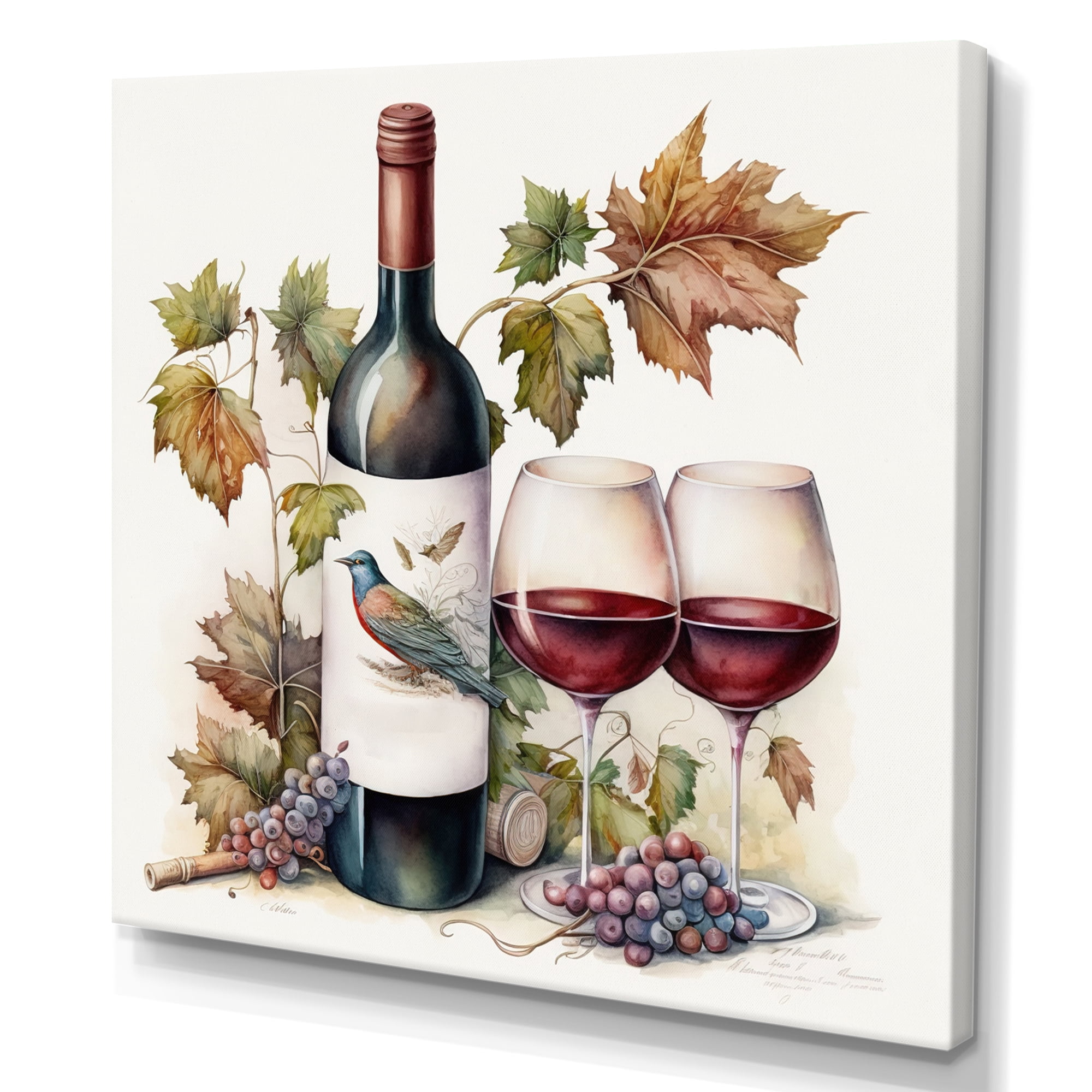 Designart Bottle Of Red Wine Canvas Wall Art
