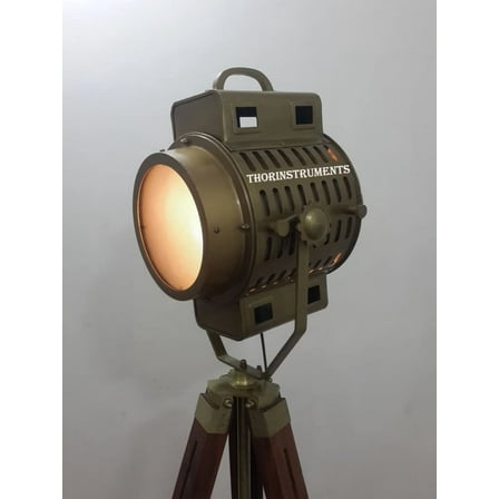 Hollywood Antique Style Spot Light With Three Fold Antique Tripod Wood Stand Lamp