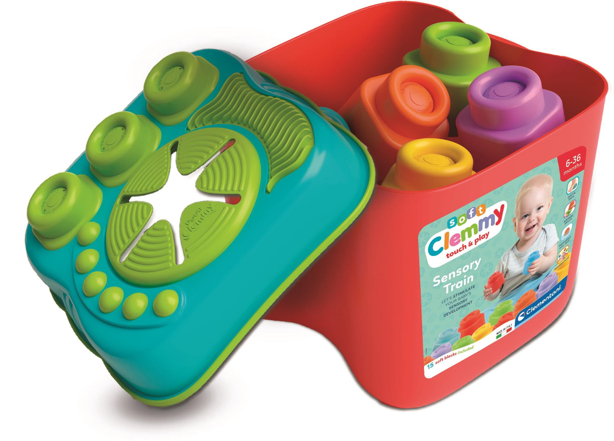 Clementoni Clemmy Sensory Bucket with 15 Soft Blocks, Develops Motor Skills & Sensory Play for Babies 6 Months and Up