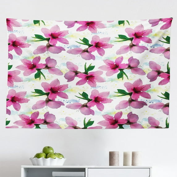 Floral Tapestry, Japanese Cherry Blossom Sakura Blooms Branch Spring Inspirations Print, Fabric Wall Hanging Decor for Bedroom Living Room Dorm, 2 Sizes, Vermilion Brown White, by Ambesonne