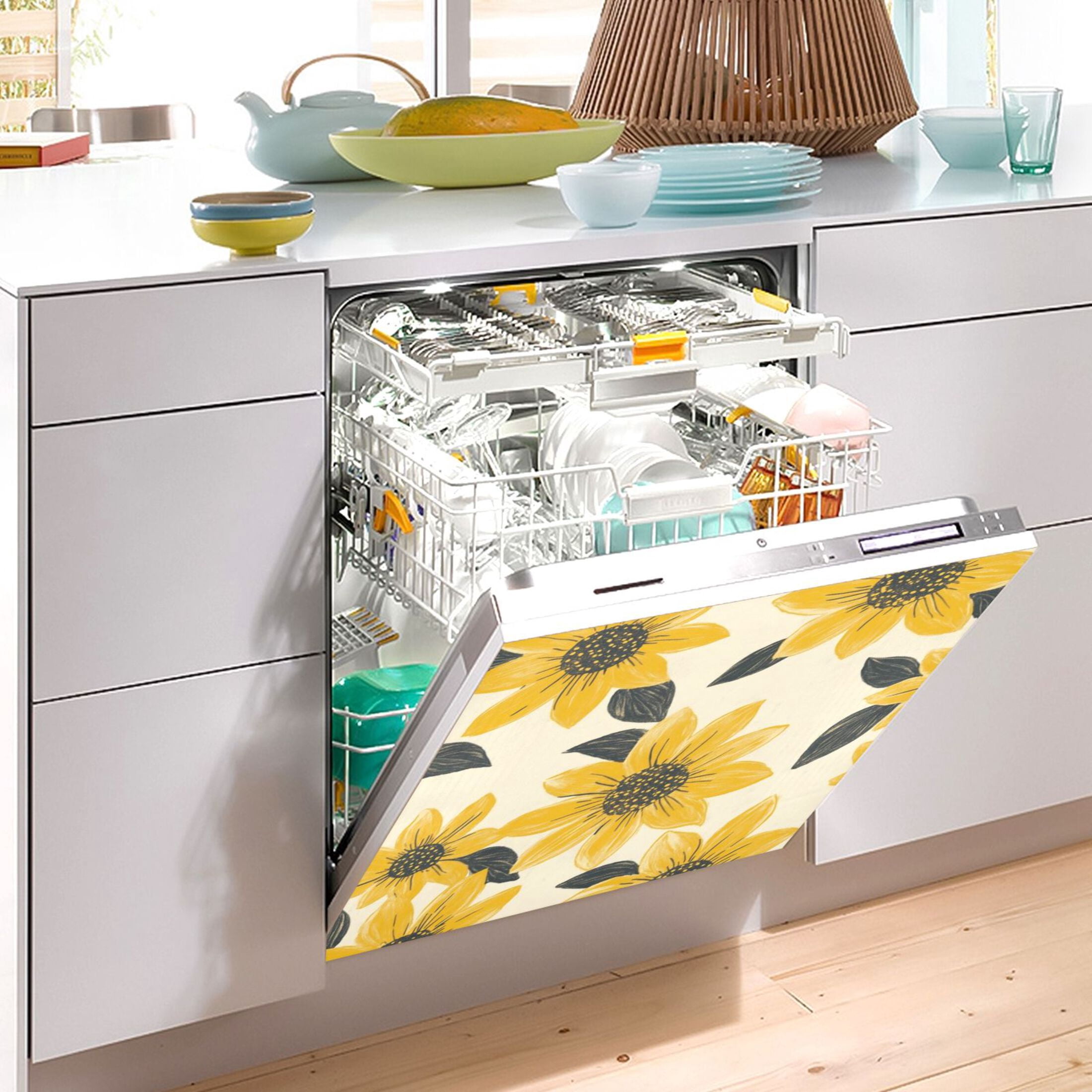 Dishwasher Magnetic Sticker 23x26 Inch Refrigerator Magnetic Sticker Washing Machine Magnetic Sticker Kitchen Panel Magnetic Sticker Home Decor Lovely Yellow Chrysanthemums