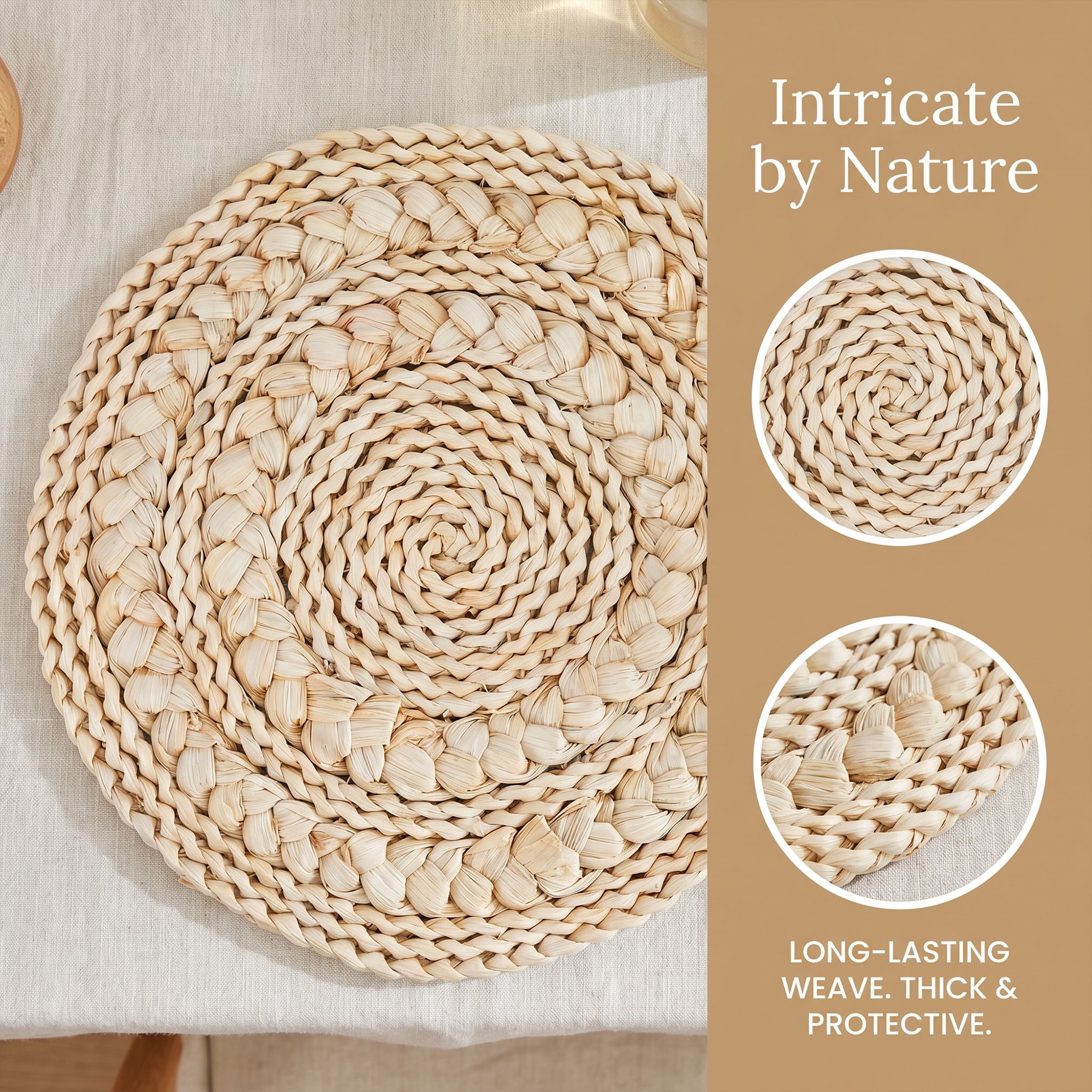 Unique Bargains 4Pcs Round Woven Dining Table Decor Placemats Beige 13.8x13.8in