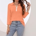 thumbnail image 5 of Lumtrix Women'S V Neck 3/4 Sleeve Tops Quarter Zip Collared Shirts Summer Tees Dressy Casual Top Orange XL, 5 of 7