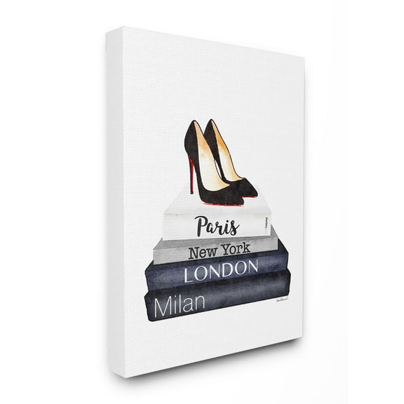 Stupell Industries Fashion Designer Shoes Bookstack Blue Watercolor Canvas Wall Art by Amanda Greenwood