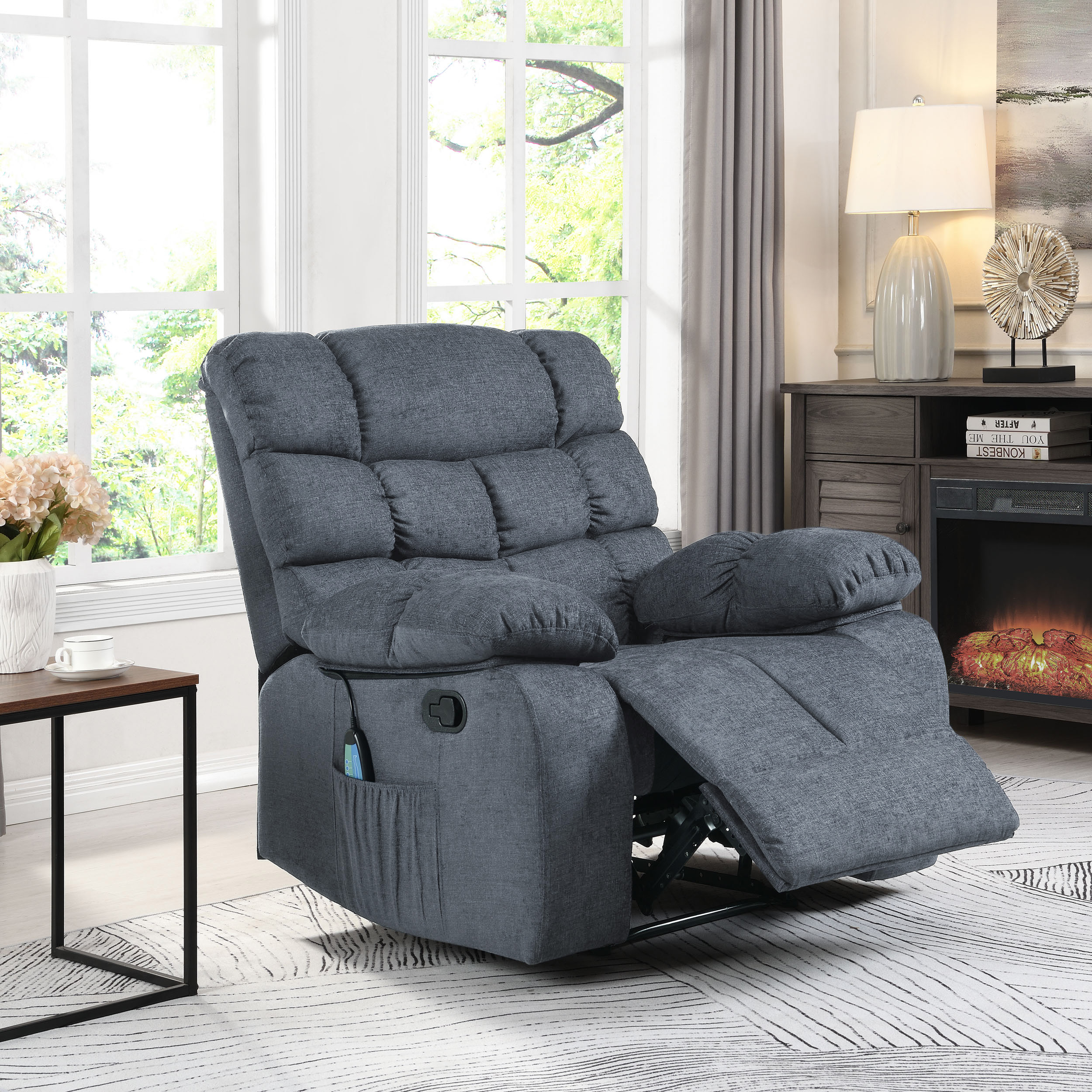 GDF Studio Conyers Contemporary Fabric Pillow Tufted Massage Recliner, Charcoal - image 3 of 12