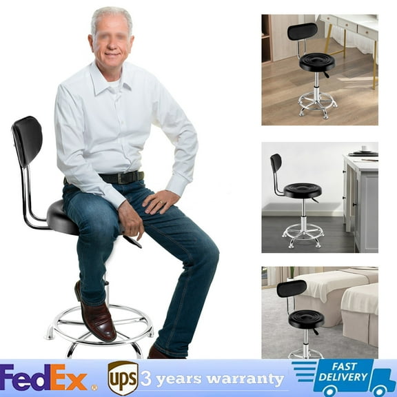 Hydraulic Garage Work Shop Chair Adjust-Height Bar Stool Seat With Backrest