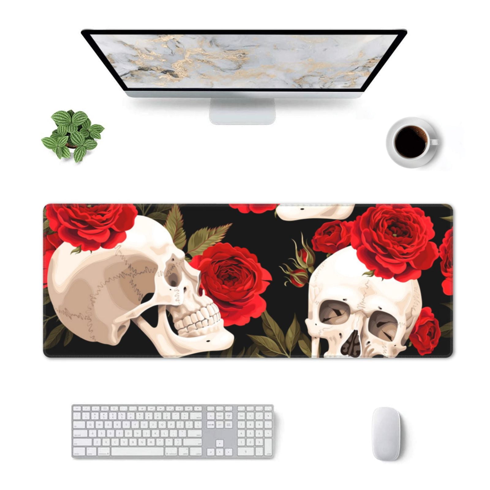 Skulls Red Roses Raven Mouse Pad Extended Large Gaming Mousepad Non-Slip Rubber Big Keyboard Desk Mat 31.5 X 11.8 Inch