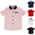 thumbnail image 4 of CHEEREAM Kids Boys Button Down Shirts Short Sleeve Lapel Color Block Summer Casual Dress Tee Shirts Size 3-11T, 4 of 4