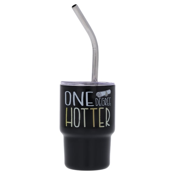 One Degree Hotter Stainless Steel Mini Tumbler with Straw, Black, 3 oz, Graduation by Way To Celebrate