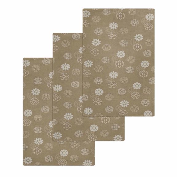 Khaki Daisy Kitchen Dish Towels for Drying Dishes Set of 3, Modern Farmhouse Chrysanthemum Floral Waffle Weave Microfiber Hand Tea Bathroom Towels Quick Dry & Absorbent Towel 15.7x23.6