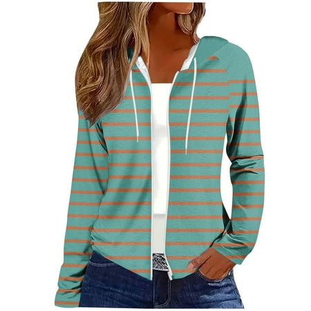 Womens Full Zip Hoodie Sweatshirts Long Sleeve Printed Graphic Spring Fall Casual Trendy Loose Outerwear Jackets (S Green)