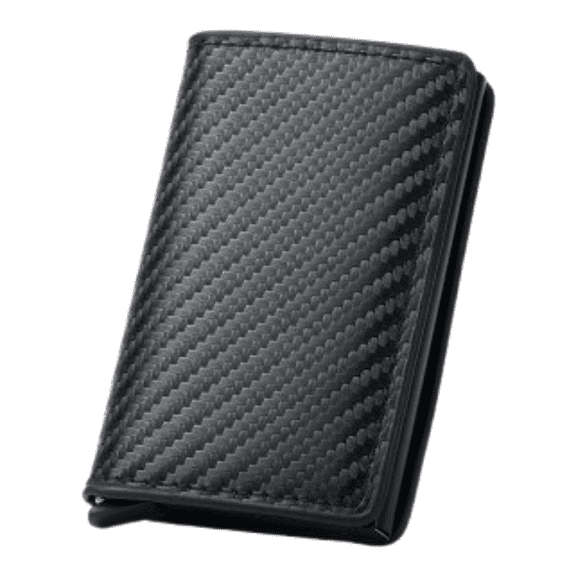 Duryarhall Men Carbon Fiber Pop Up Card Holder, Ultra Slim Minimalist Front Pocket Wallet with ID Window & Cash Slot, Black