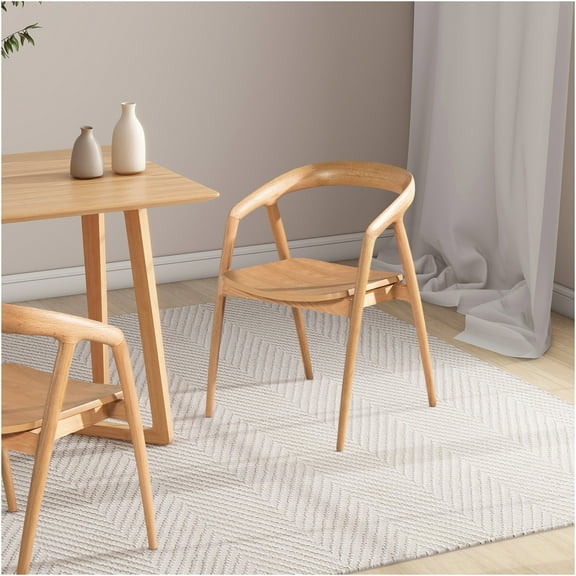 JERFIT Scandinavian Solid Oak Wood Dining Chair with Arms, Natural Brown Finish for Kitchen & Dining Room