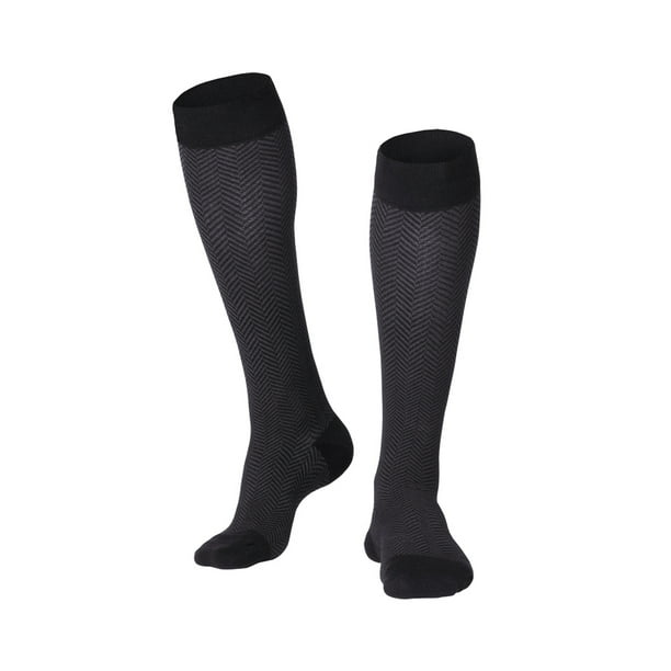 Touch Men's Knee High Compression Socks, 2030 mmHg, Black Herringbone