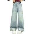 thumbnail image 2 of Fozruso Stretch Pants for Girls Girls Fashion Cute Personality Pants Elastic Waist Wide Leg Jeans Casual Demin Pants With Pockets Sizes 5-6 Years, 2 of 6