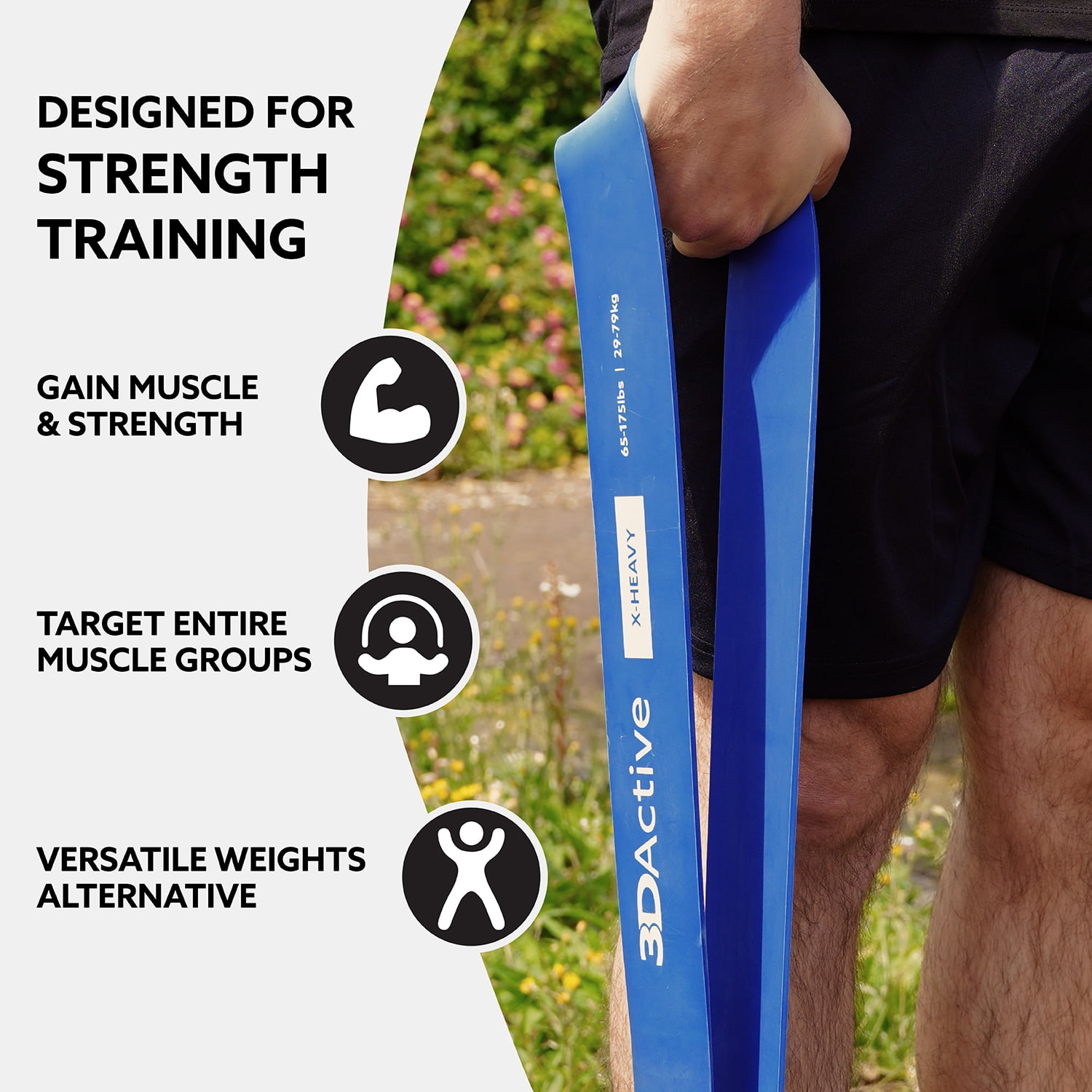 3DActive Resistance Band, Extra-Heavy Workout Band for Strength & Resistance Training with Free Exercise Guide - Blue (65 to175lbs)