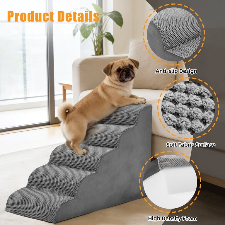 Gianna 5-Step Foam Pet Stairs, 24 In., Grey photo 3