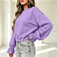 thumbnail image 4 of Mifsaly Womens Crew Neck Sweatshirts Flare Sleeve Ruched Solid Elastic Hem Casual Shirts Loose Fit Soft Comfortable Pullover Tops, 4 of 8
