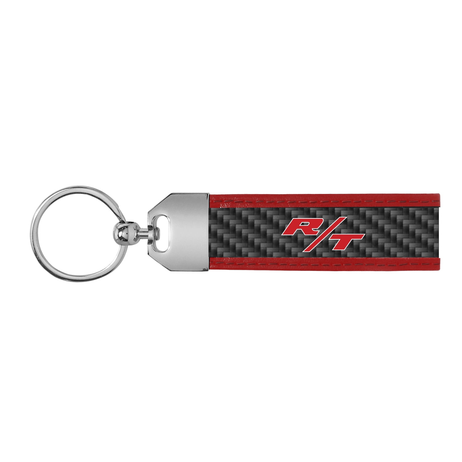 Dodge R/T Real Carbon Fiber Strap with Red Leather Stitching Edge Key Chain Challenger Charger