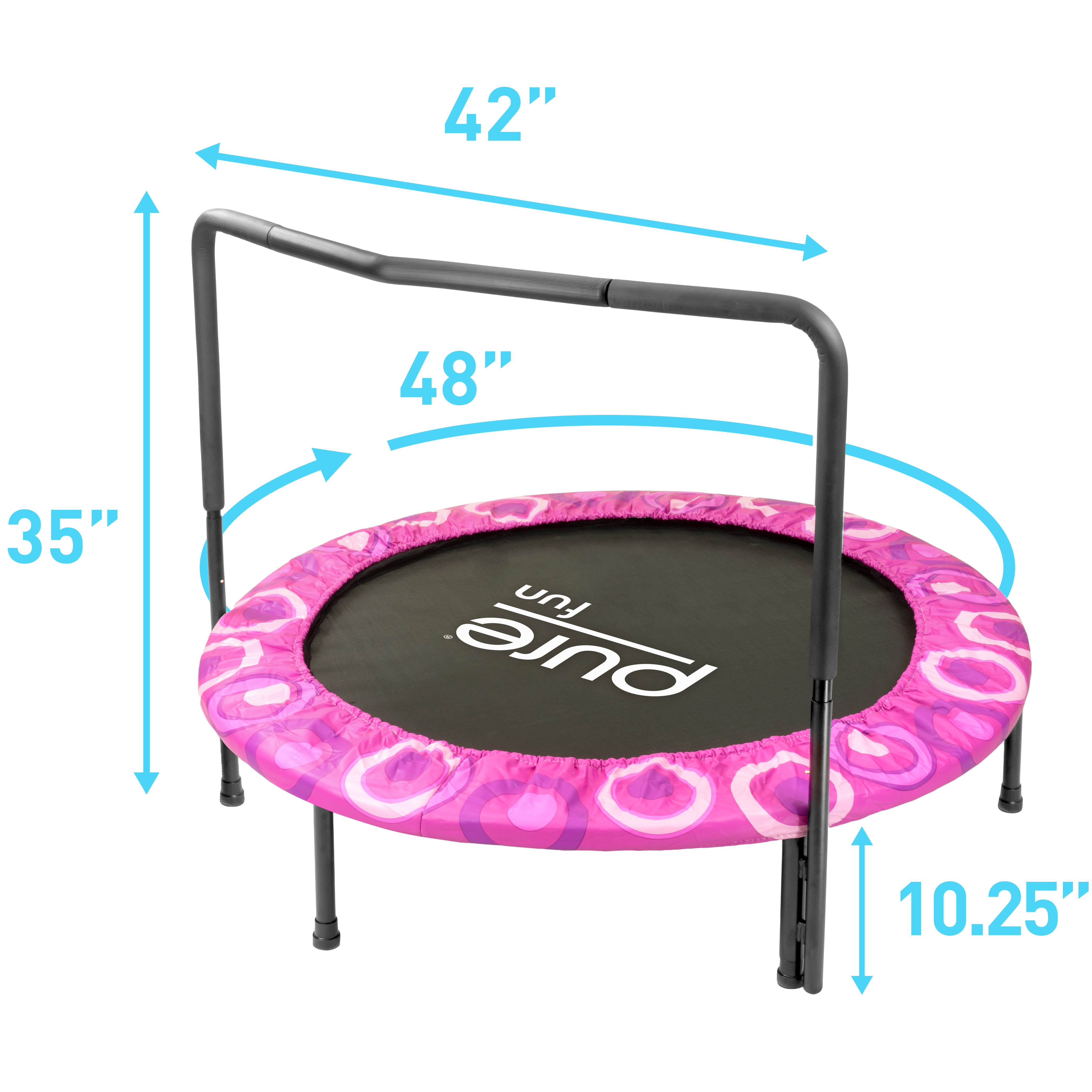 Pure Fun Super Jumper Kids 48-Inch Trampoline with Handrail, Pink, 100lb Weight Limit - image 3 of 6