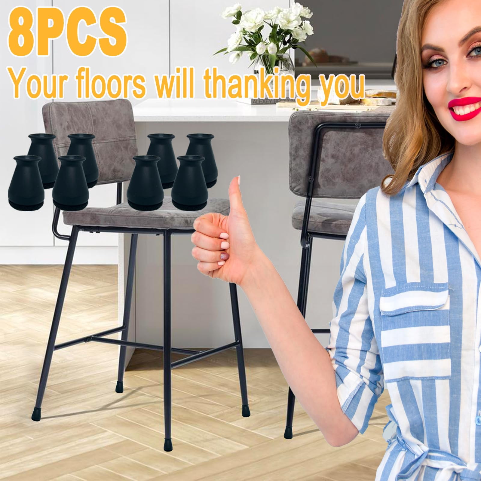 Extra Small Silicone Chair Leg Floor Protectors With Felt  Fit 19/32" To 15/16" Glide Caps Silicon Furniture Feet Cover Bottom Slide Protect Hardwood Floors No Noise 8