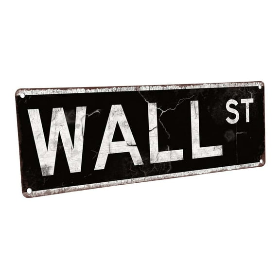 Wall St. 4"x12" Metal Sign, Wall Décor for Home and Office
