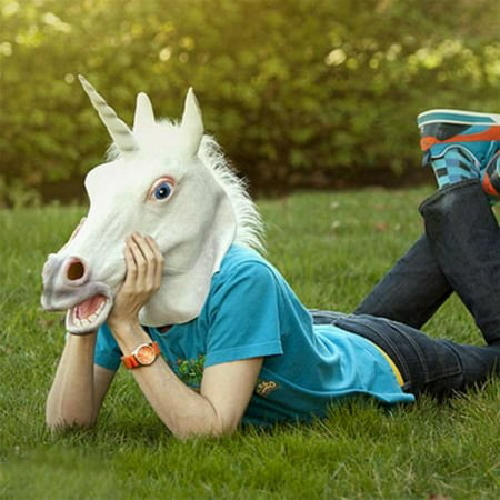 BatterElec(TM) Halloween White Unicorn Horse Head Mask Latex for a Crazy Cosplay Party