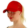 thumbnail image 4 of C.C Ponytail Messy Buns Trucker Ponycaps Plain Baseball Visor Cap Dad Hat Red, 4 of 5