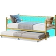 thumbnail image 2 of EastVita Twin Daybed with Trundle- Metal Bed with Charging Station and LED Lights- Sturdy Mattress Foundation for Living Room- Guest Room- Small Spaces- Easy Assembly- Gold, 2 of 7