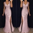 thumbnail image 2 of Prolriy Sequin Dress for Women Long Gold Party Women Dress Evening Gown Bridesmaid Sequin Prom V Neck Women's Dress Holiday Dresses 2025 New Years Eve Dress Pink M, 2 of 4