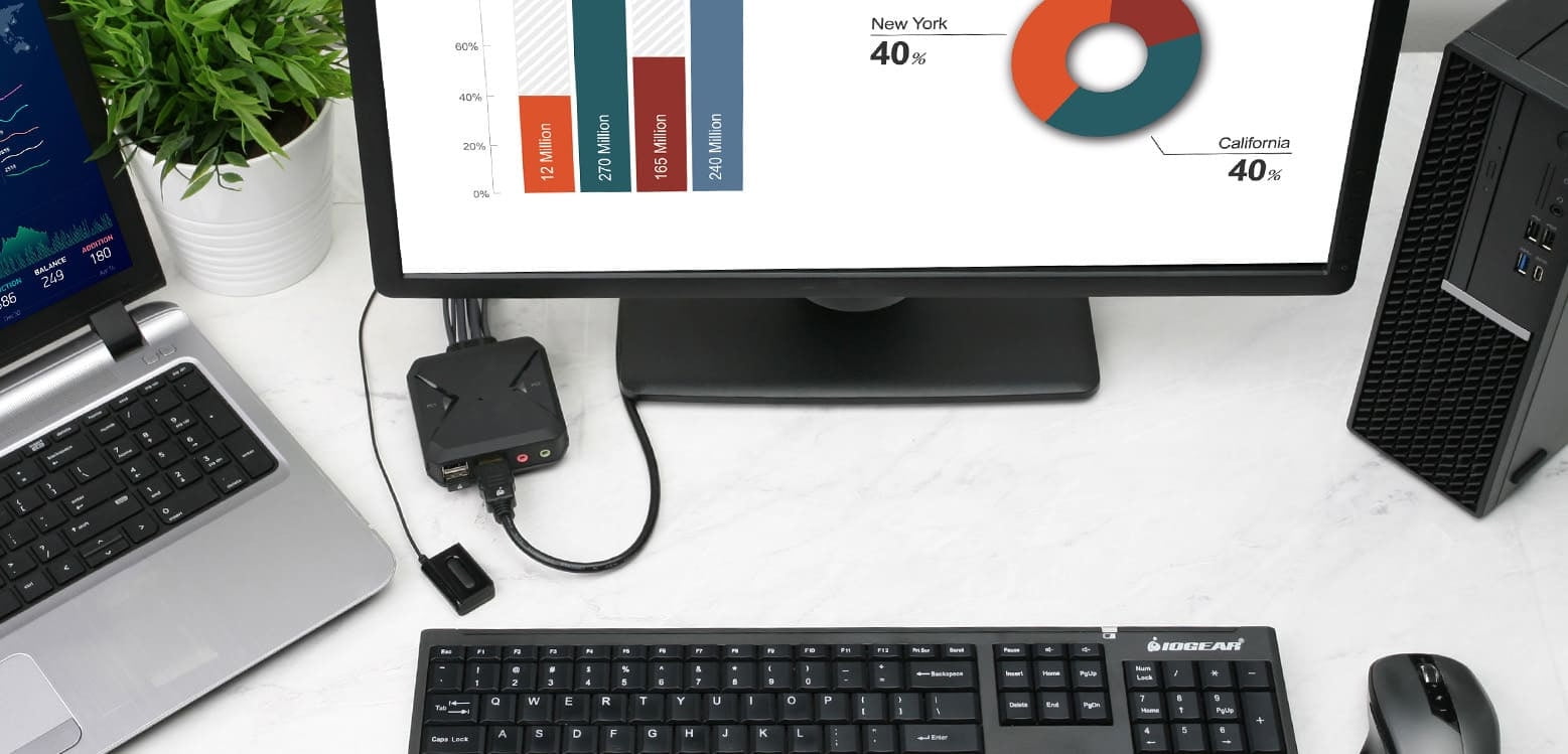 IOGEAR 2-Port 4K KVM Switch with HDMI, USB and Audio Connections - GCS92HU