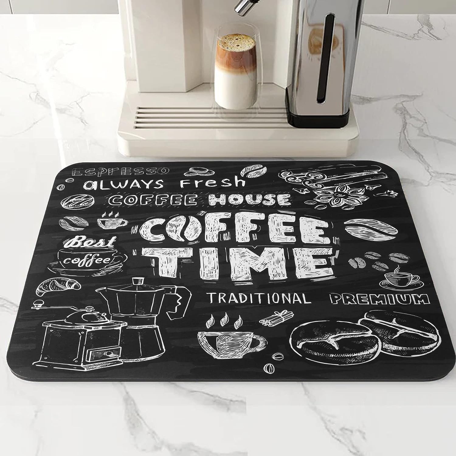 Coffee Mat Rubber Dish Drying Mat For Kitchen Counter Farmhouse Style