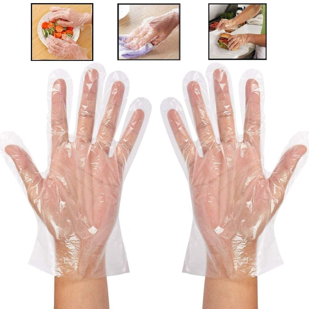 Large Clear Transparent Poly Gloves Powder Free Plastic Food Safe 500 count 