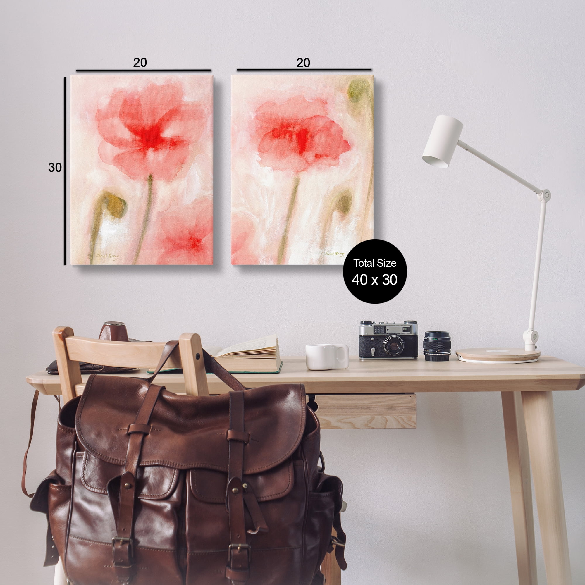 Stupell Industries Beautiful Coral Poppy Blossom Plants & Flowers Painting Wrapped Canvas Art Print Wall Art, 20 x 30, Set of 2