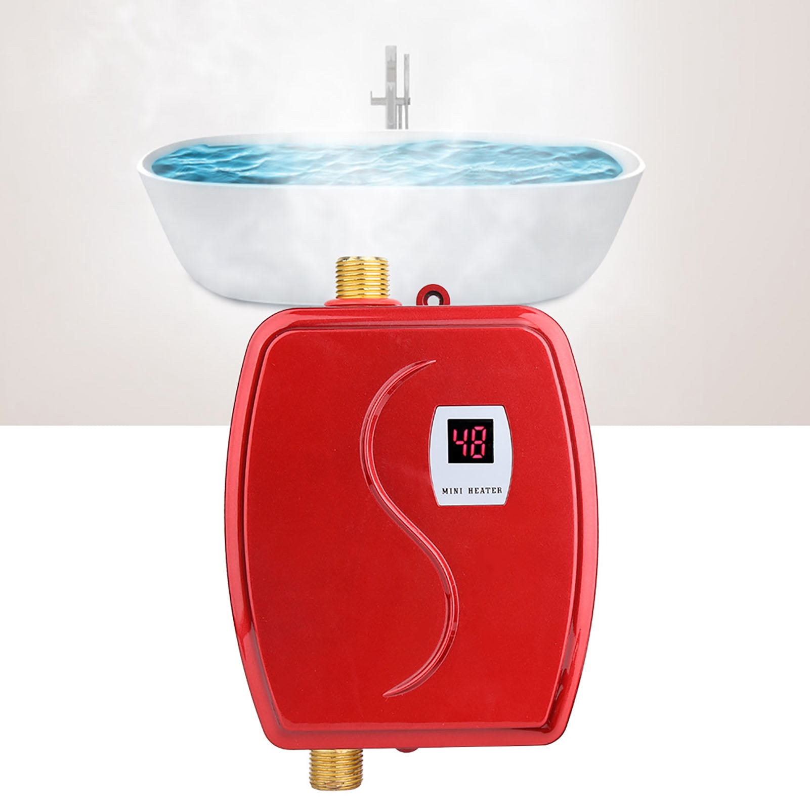3000W Mini Electric Tankless Water Heater for Instant Hot Water in Bathroom and Kitchen, 220V - 240V, Red