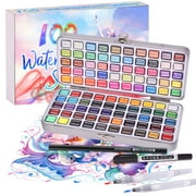 Watercolor Paint Set, 100 Vivid Colors in Pocket Box with Watercolor Brush, Perfect for Students, Kids, Beginners and More