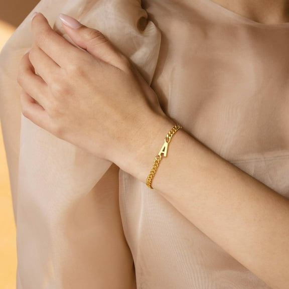 IEFSHINY Dainty Gold Bracelets for Women, 16K Gold Plated Dainty Gold Letter Charm Bracelet for Women Teen Girls Gold Jewelry for Women Trendy