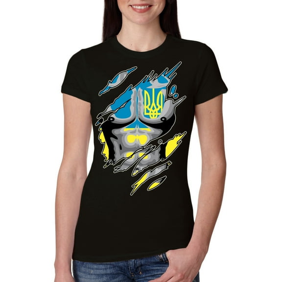 Ukrainian Muscle Skin Beast Mode Womens Slim Fit Junior Tee, Black, X-Large