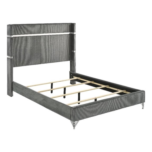 Pemberly Row 61 Inch Upholstered Queen Wingback Bed in Gray Velvet