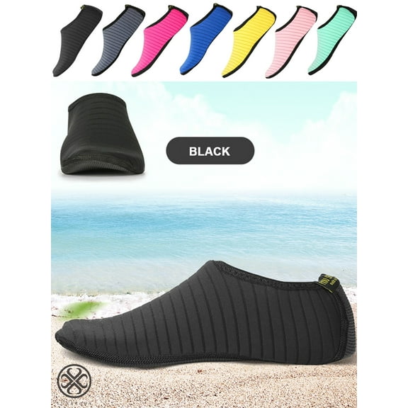 Luxtrada Womens and Mens Water Shoes Quick-Dry Aqua Strip Socks Barefoot Beach Socks for Outdoor Beach Swim Surf Yoga Exercise "Black, L"