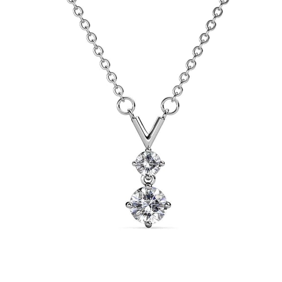 Cate & Chloe Andy 18k White Gold Plated 2-Stone Drop Necklace with Swarovski Crystals for Women