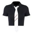 thumbnail image 6 of Women's Button Front Short Sleeve Rib Knit Polo Shirt with Neck Tie, 6 of 9